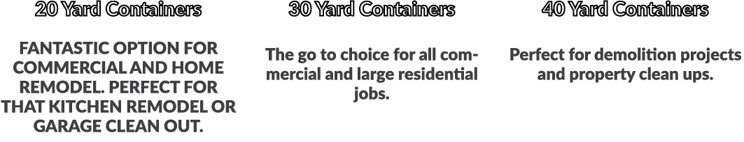 20 Yard Containers Fantastic option for commercial and home remodel. Perfect for that kitchen remodel or garage clean...